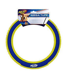 Nerf Dog Megaton Nylon Flyer Dog Toy, Frisbee, Lightweight, Durable and Water Resistant, 10 Inch Diameter, For Medium/Large Breeds, Single Unit, Blue/Green