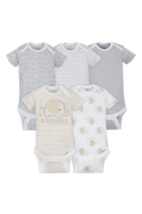 gerber Unisex Baby 5-Pack Short Sleeve Variety Onesies Bodysuits Elephant 0-3 Months