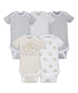 gerber Unisex Baby 5-Pack Short Sleeve Variety Onesies Bodysuits Elephant 0-3 Months
