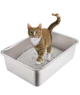 Yangbaga Stainless Steel Litter Box for cat and Rabbit, Odor control Litter Pan, Non Stick, Easy to clean, Rust Proof, Large Size with High Sides and Non Slip Rubber Feets (24 x 16 x 6)