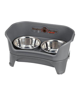 Neater Feeder Express (Medium to Large Dog, Gunmetal) - with Stainless Steel, Drip Proof, No Tip and Non Slip Dog Bowls and Mess Proof Pet Feeder