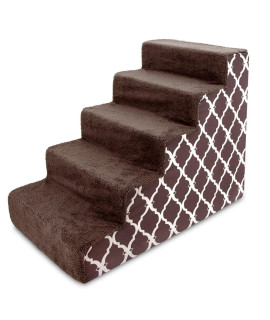 Best Pet Supplies Foam Pet Steps for Small Dogs and cats Portable Ramp Stairs for couch Sofa and High Bed climbing Non-Slip Balanced Indoor Step Support Paw Safe - Brown Lattice Print 5-Step