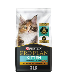 Purina Pro Plan With Probiotics, High Protein Dry Kitten Food, Shredded Blend chicken & Rice Formula - 3 lb Bag