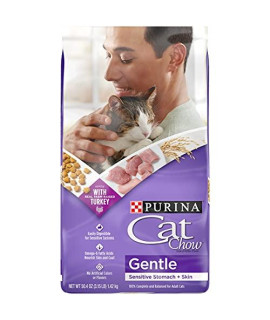 Purina Cat Chow Sensitive Stomach Dry Cat Food, Gentle - 3.15 lb. Bags (Pack of 4)