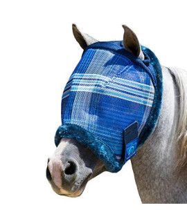 Kensington Fly Mask Fleece Trim for Horses - Protects Face Eyes from Flies UV Rays While Allowing Full Visibility - Breathable Non Heat Transferring Perfect Year Round (B Kentucky Blue)