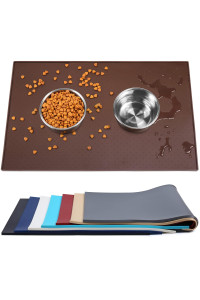 Vivaglory Feeding Mat For Dogs Cats Silicone Non Slip Pet Bowl Tray Waterproof Food-Grade Dog Food Mat With Lip, Chocolate 24 L X 16 W
