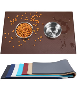 Vivaglory Non Slip Pet Feeding Mat For Dogs Cats Silicone Bowl Tray Waterproof Food-Grade Water Placemat With Lip, Chocolate 19 L X 12 W