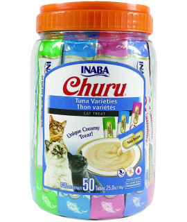 INABA churu Tuna Lickable creamy PurAe cat Treats 4 Flavor Variety Pack of 50 Tubes