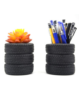 Monmob Tire Shaped Planter Pen Holder Pencil Holder Home Office Desk Organizer Accessories Succulent Cactus Planter Pot (Pack Of 2)