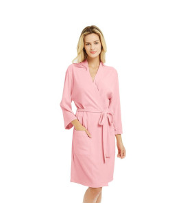 U2Skiin Womens Cotton Robes, Lightweight Robes For Women With 34 Sleeves Knit Bathrobe Soft Sleepwear Ladies Loungewear(Pink,Xl)