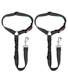 SlowTon Dog Seatbelt, 2 Pack Pet Car Seat Belt Headrest Restraint Adjustable Puppy Safety Seat Belt with Elastic Bungee and Reflective Stripe Connect with Dog Harness in Vehicle for Travel Daily Use