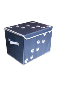 Feline Ruff Large Dog Toys Storage Box 16 x 12 Pet Toy Storage Basket with Lid Perfect collapsible canvas Bin for cat Toys and Accessories Too (Blue)