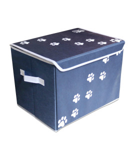 Feline Ruff Large Dog Toys Storage Box 16 x 12 Pet Toy Storage Basket with Lid Perfect collapsible canvas Bin for cat Toys and Accessories Too (Blue)