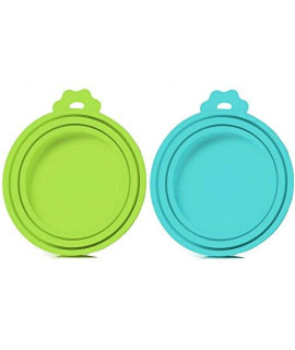 Slson 2 Pack Pet Food Can Cover Universal Silicone Cat Dog Food Can Lids 1 Fit 3 Standard Size Can Tops (Green+Blue)