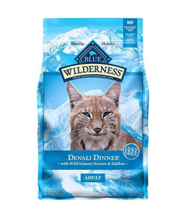 Blue Buffalo Wilderness High Protein, Natural Adult Dry Cat Food, Denali Dinner with Wild Salmon, Venison & Halibut 4lb
