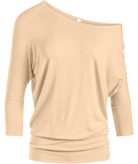 Dolman Tops For Women Off The Shoulder Tops Banded Waistband Shirts 34 Sleeves Regular And Plus Size Tops (Size X-Large, Mango)