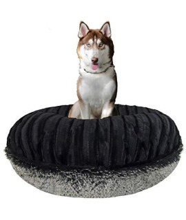 Bessie and Barnie Signature Black Puma/Midnight Frost Extra Plush Faux Fur Bagel Pet/Dog Bed (Multiple Sizes)