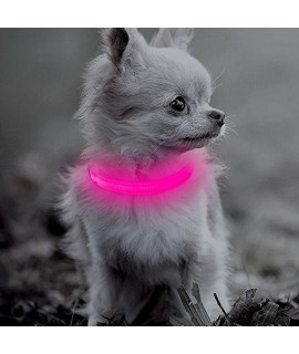 BSEEN LED Dog Collar Light - USB Rechargeable Glow in The Dark Puppy Collar, Light Up Dog Collars for Small Dogs, Safety Dog Lights for Night Walking (Pink, XS)