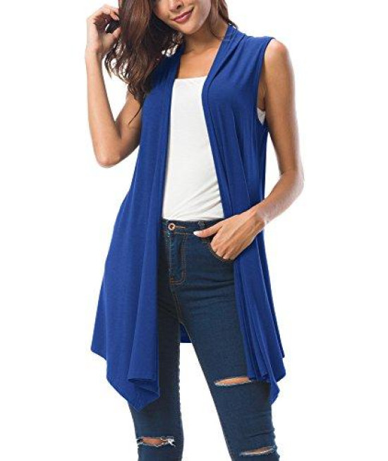 Womens Sleeveless Draped Open Front Cardigan Vest Asymmetric Hem (2Xl, Royal Blue)