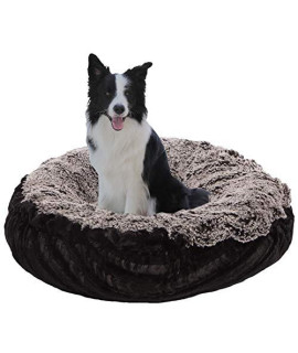 Bessie and Barnie Black Puma/ Midnight Frost Luxury Shag Ultra Plush Faux Fur Bagelette Pet/Dog Bed (Multiple Sizes)