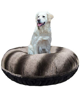 BESSIE AND BARNIE Signature Frosted Glacier/ Black Puma Luxury Extra Plush Faux Fur Bagel Pet/Dog Bed (Multiple Sizes)