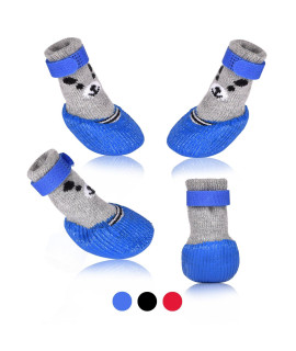 Dog Cat Boots Shoes Socks with Adjustable Waterproof Breathable and Anti-Slip Sole All Weather Protect Paws(Only for Tiny Dog) (S, Blue)