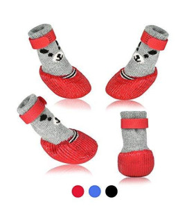 Dog Cat Boots Shoes Socks with Adjustable Waterproof Breathable and Anti-Slip Sole All Weather Protect Paws(Only for Tiny Dog) (S, Red)