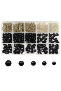 Toaob 150Pcs Black Plastic Safety Eyes With Washers 6Mm 8Mm 9Mm 10Mm 12Mm Craft Doll Eyes For Amigurumis Crochet And Stuffed Animals Bears Making