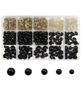 Toaob 150Pcs Black Plastic Safety Eyes With Washers 6Mm 8Mm 9Mm 10Mm 12Mm Craft Doll Eyes For Amigurumis Crochet And Stuffed Animals Bears Making