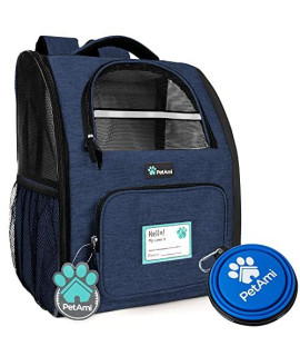 PetAmi Deluxe Pet carrier Backpack for Small cats and Dogs Puppies Ventilated Design Two-Sided Entry Safety Features and cushion Back Support for Travel Hiking Outdoor Use (Heather Navy)