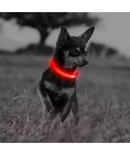 Illumifun LED Pup collar, USB Rechargeable Light Up collar, Lightweight glowing Pet Safety collar for Your Small Dogs& cats(Red-2 Reflective Strip, X-Small)