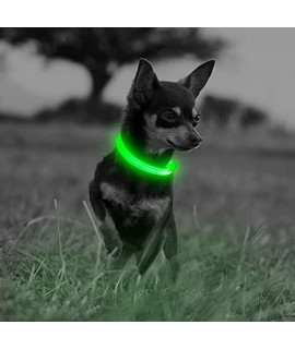 Puppy LED Dog collar, USB Rechargeable Light Up collar, Lightweight Nylon glowing Dog collar for Your Small Pups& cats(green-2 Reflective Strip, X-Small)