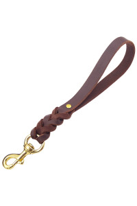 FAIRWIN Leather Short Dog Leash 16 - Short Dog Traffic Lead Leash for Large Dogs Training and Walking(34 x 16, Brown)