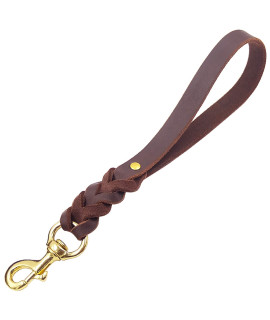 FAIRWIN Leather Short Dog Leash 16 - Short Dog Traffic Lead Leash for Large Dogs Training and Walking(34 x 16, Brown)
