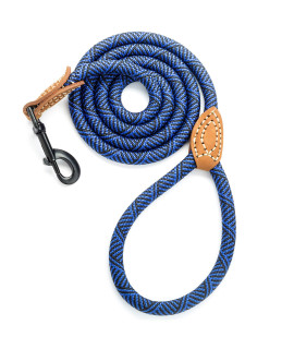Mile High Life Mountain climbing Dog Rope Leash with Heavy Duty Metal Sturdy clasp genuine Leather Tailored connection with Strong Stitches (Blue, 72 Inch (Pack of 1))