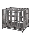 SMONTER 42" Heavy Duty Dog Crate Strong Metal Pet Kennel Playpen with Two Prevent Escape Lock, Large Dogs Cage with Wheels, Dark Silver 