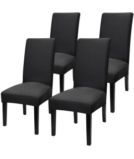 YISUN Stretch Dining chair covers Removable Washable Short Dining chair Protect cover for Hotel,Dining Room,ceremony,Banquet Wedding Party (Deep Black, 4 PcS)