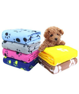 AK KYC 6 Pack Mixed Puppy Blanket Cushion Dog Cat Fleece Blankets Pet Sleep Mat Pad Bed Cover with Paw Print Kitten Soft Warm Blanket for Animals, A