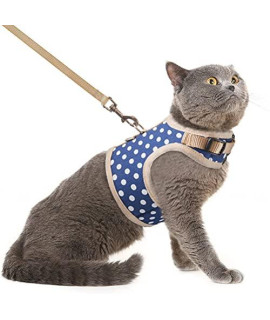 Pupteck Soft Mesh Cat Vest Harness And Leash Set Puppy Padded Pet Harnesses Escape Proof For Cats Small Dogs, Blue Dots Large