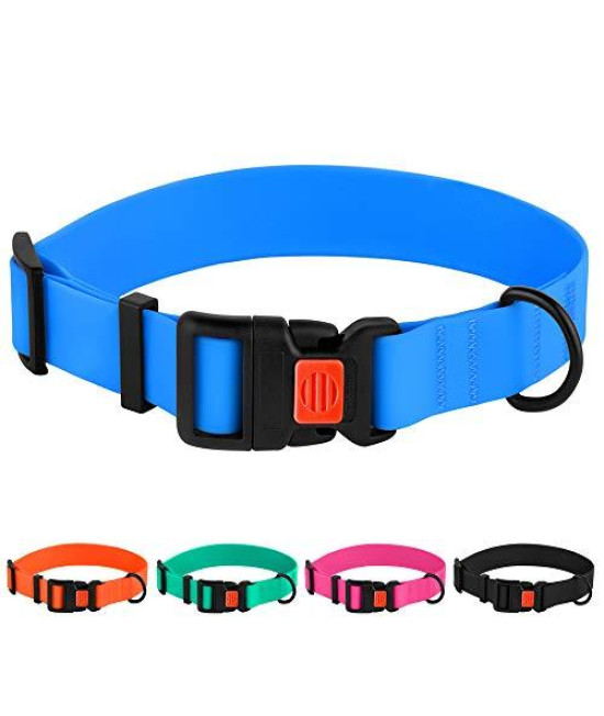 Collardirect Adjustable Dog Collar Colorful Waterproof Pet Collars For Small Medium Large Dogs Puppy Pink Black Blue Mint Green Orange (Neck Fit 18-26, Blue)