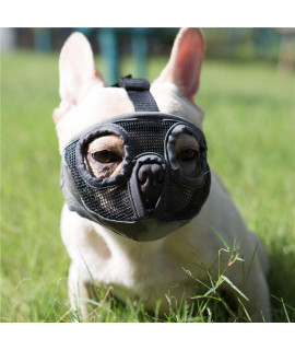 JYHY Short Snout Dog Muzzles- Adjustable Breathable Mesh Bulldog Muzzle for Biting chewing Barking Training grooming Dog Mask,grey(Eyehole) XL