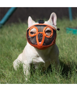 JYHY Short Snout Dog Muzzles- Adjustable Breathable Mesh Bulldog Muzzle for Biting chewing Licking grooming Dog Mask,Orange(Eyehole) M