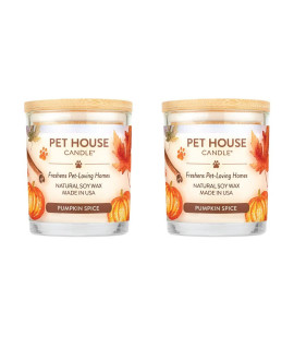 One Fur All, Pet House candle - 100% Soy Wax candle - Pet Odor Eliminator for Home - Non-Toxic and Eco-Friendly Air Freshening Scented candles (Pack of 2, Pumpkin Spice)