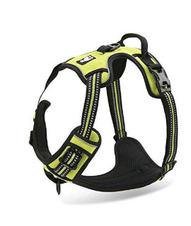 Chais Choice - Premium Outdoor Adventure Dog Harness - 3M Reflective Vest With Two Leash Clips, Matching Leash And Collar Available (Lemon Lime X-Large)