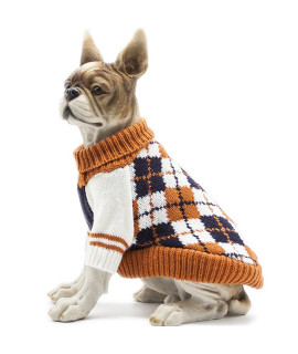 Bobibi Dog Sweater Of The Diamond Plaid Pet Cat Winter Knitwear Warm Clothes,Orange,Medium