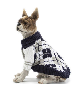 Bobibi Dog Sweater Of The Diamond Plaid Pet Cat Winter Knitwear Warm Clothes,Navy,Medium