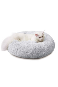 Luciphia Round Dog Cat Bed Donut Cuddler, Faux Fur Plush Pet Cushion For Large Medium Small Dogs, Self-Warming And Cozy For Improved Sleep Light Grey, Small (20 X20)