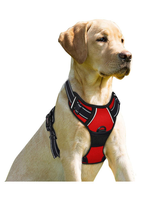 BARKBAY No Pull Dog Harness Front clip Heavy Duty Reflective Easy control Handle for Large Dog Walking(Red,XL)