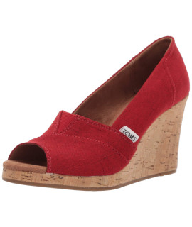 TOMS Womens classic Espadrille Wedge Sandal, red crosshatch Jacquard, 75