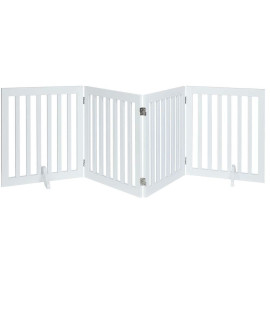 unipaws Freestanding Wooden Dog Gate, Foldable Pet Gate with 2PCS Support Feet Dog Barrier Indoor Pet Gate Panels for Stairs, White, Indoor Use Only